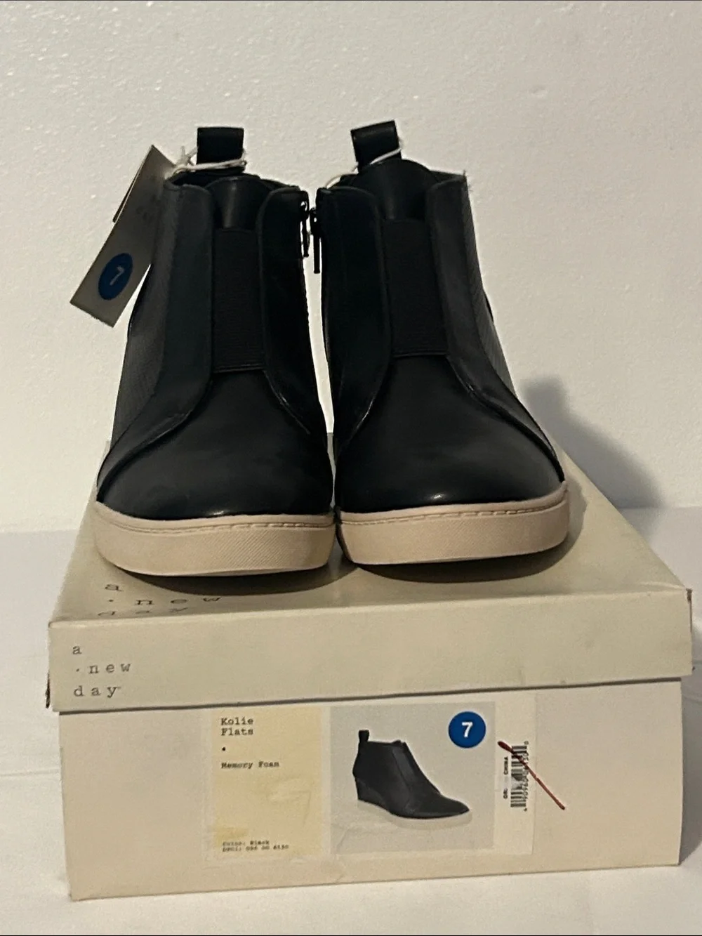 Black Wedge  Boot with Cream Sole